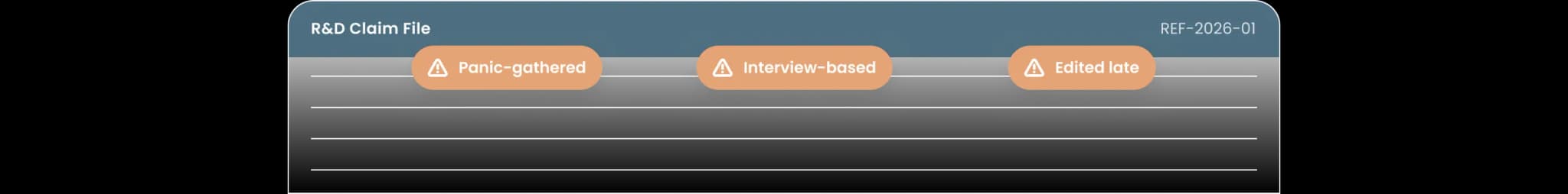 Eine F&E-Antragsakte, gekennzeichnet als in Eile zusammengetragen, interviewbasiert und nachträglich bearbeitet.